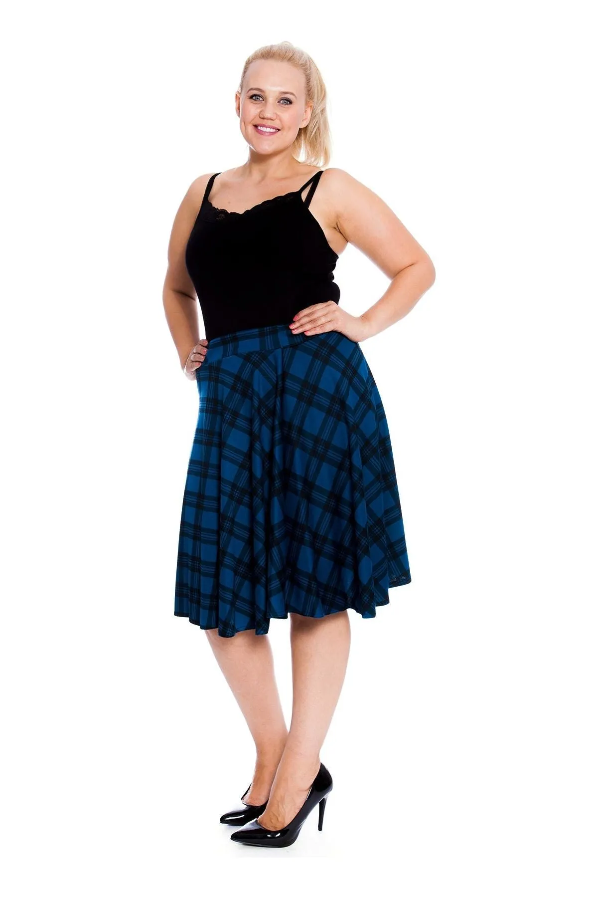 Tartan Flared Elastic Waist Skater Skirt