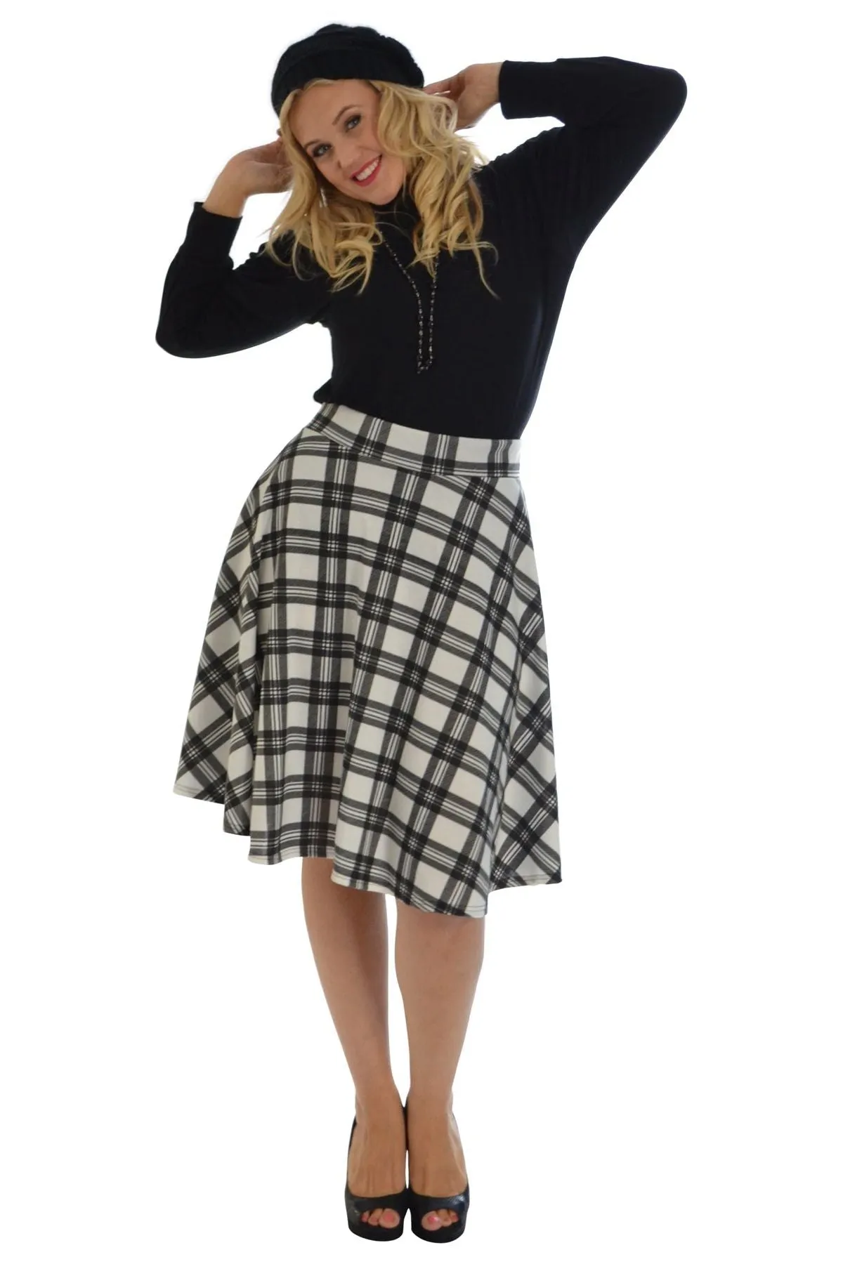 Tartan Flared Elastic Waist Skater Skirt