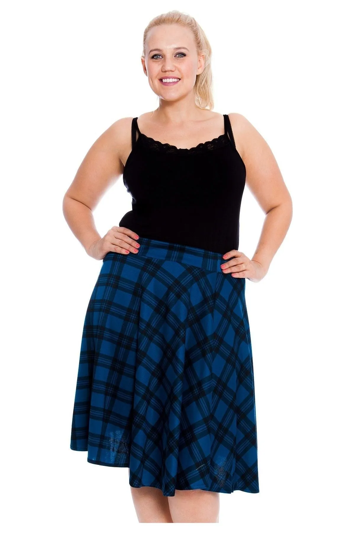 Tartan Flared Elastic Waist Skater Skirt
