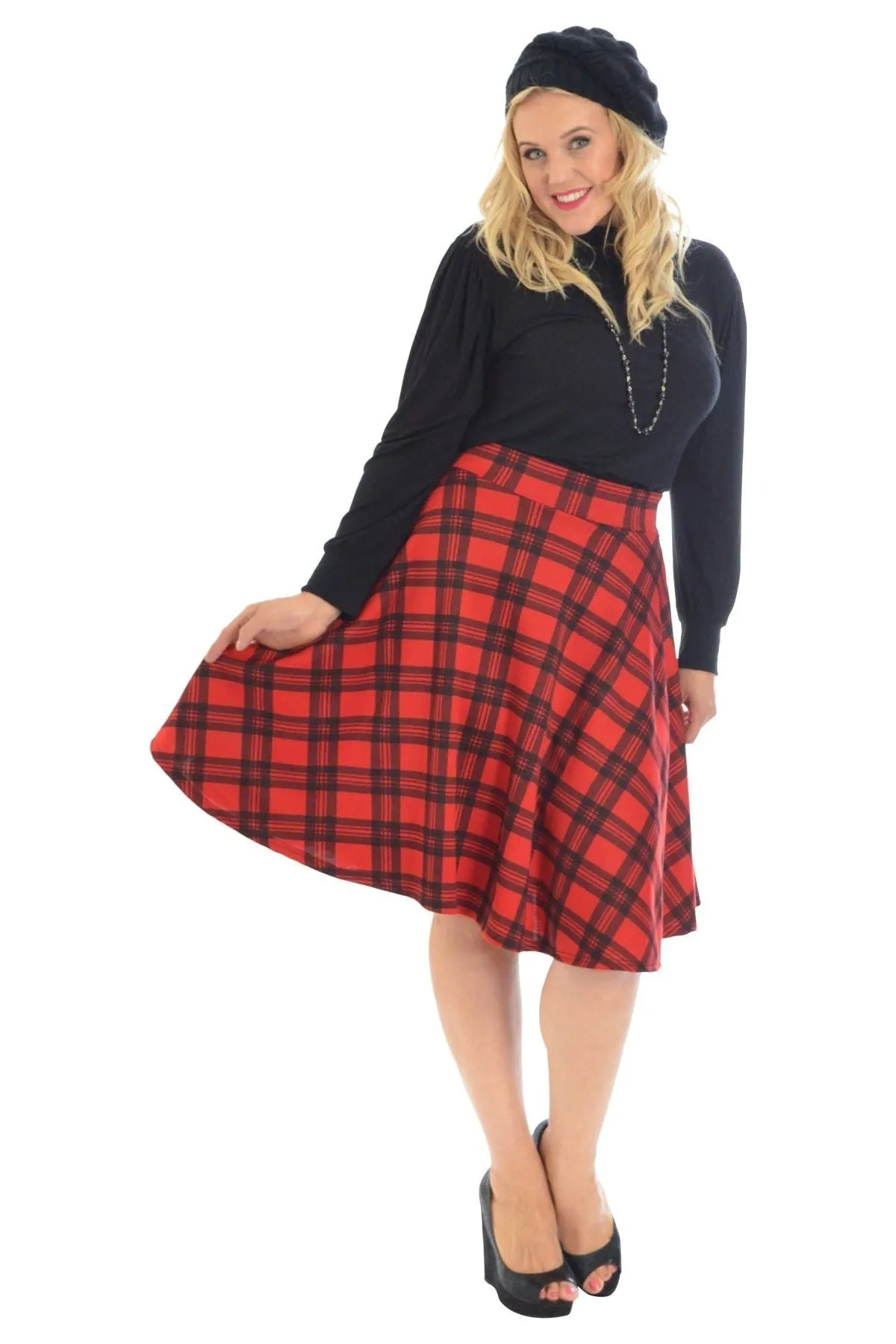 Tartan Flared Elastic Waist Skater Skirt