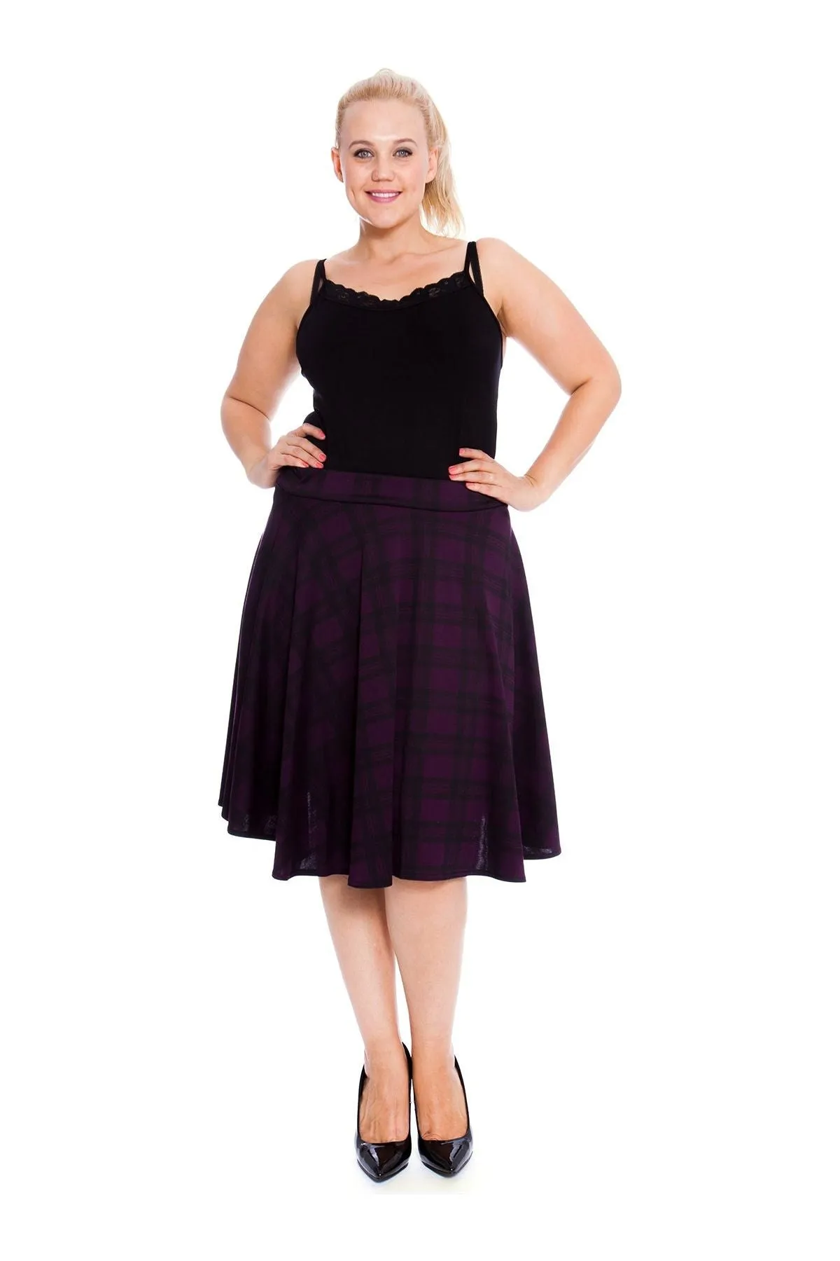 Tartan Flared Elastic Waist Skater Skirt