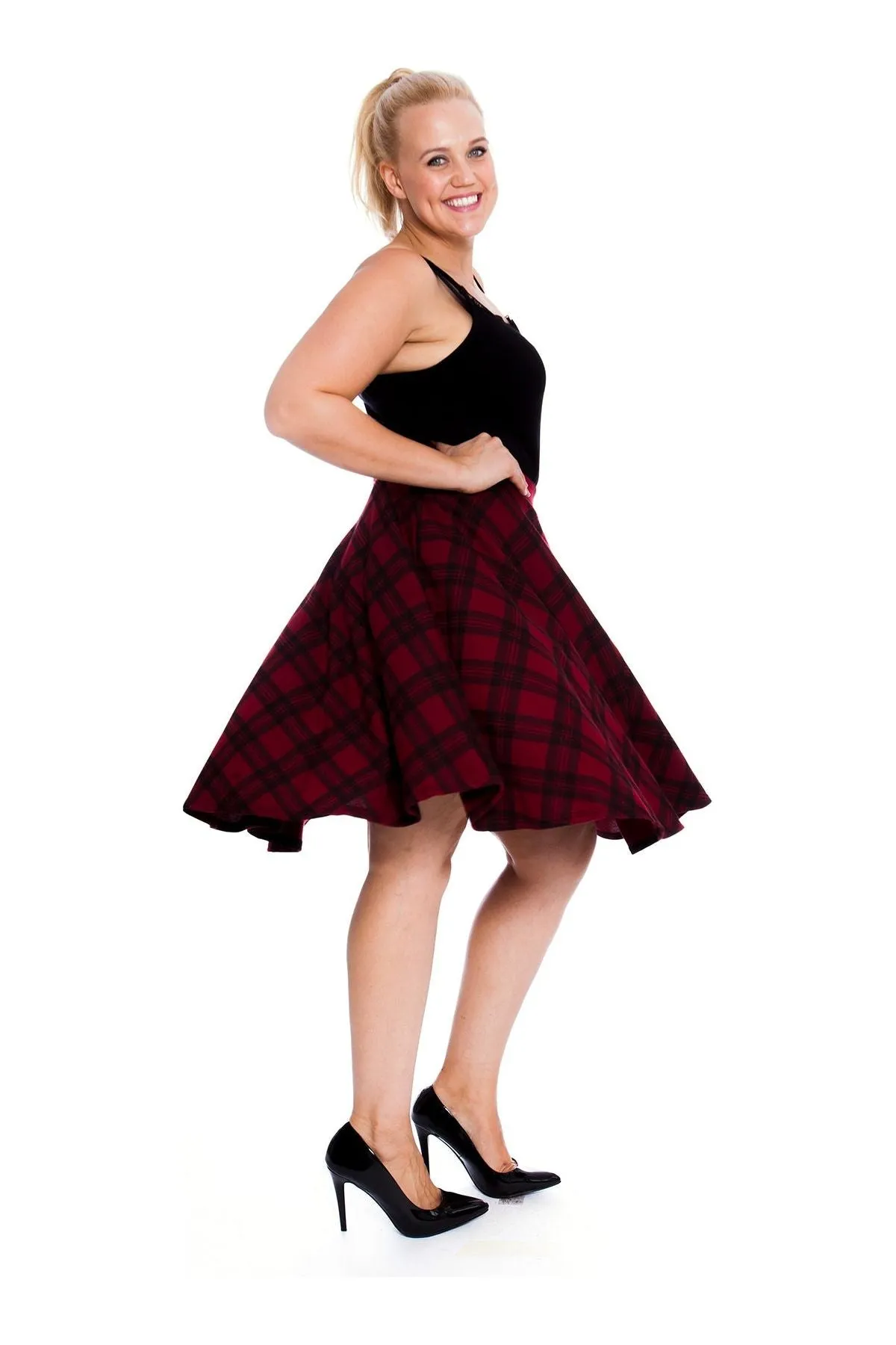 Tartan Flared Elastic Waist Skater Skirt