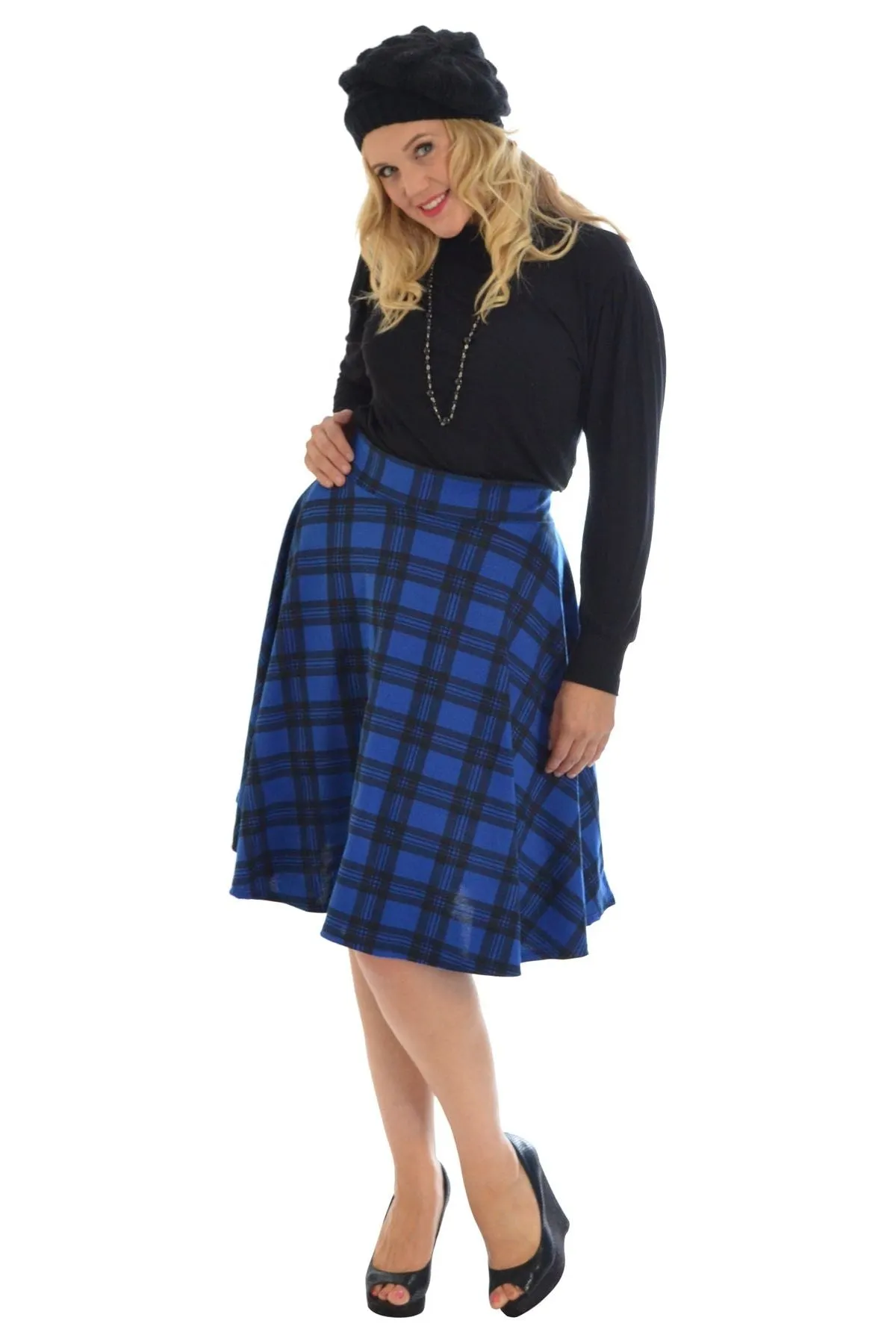 Tartan Flared Elastic Waist Skater Skirt