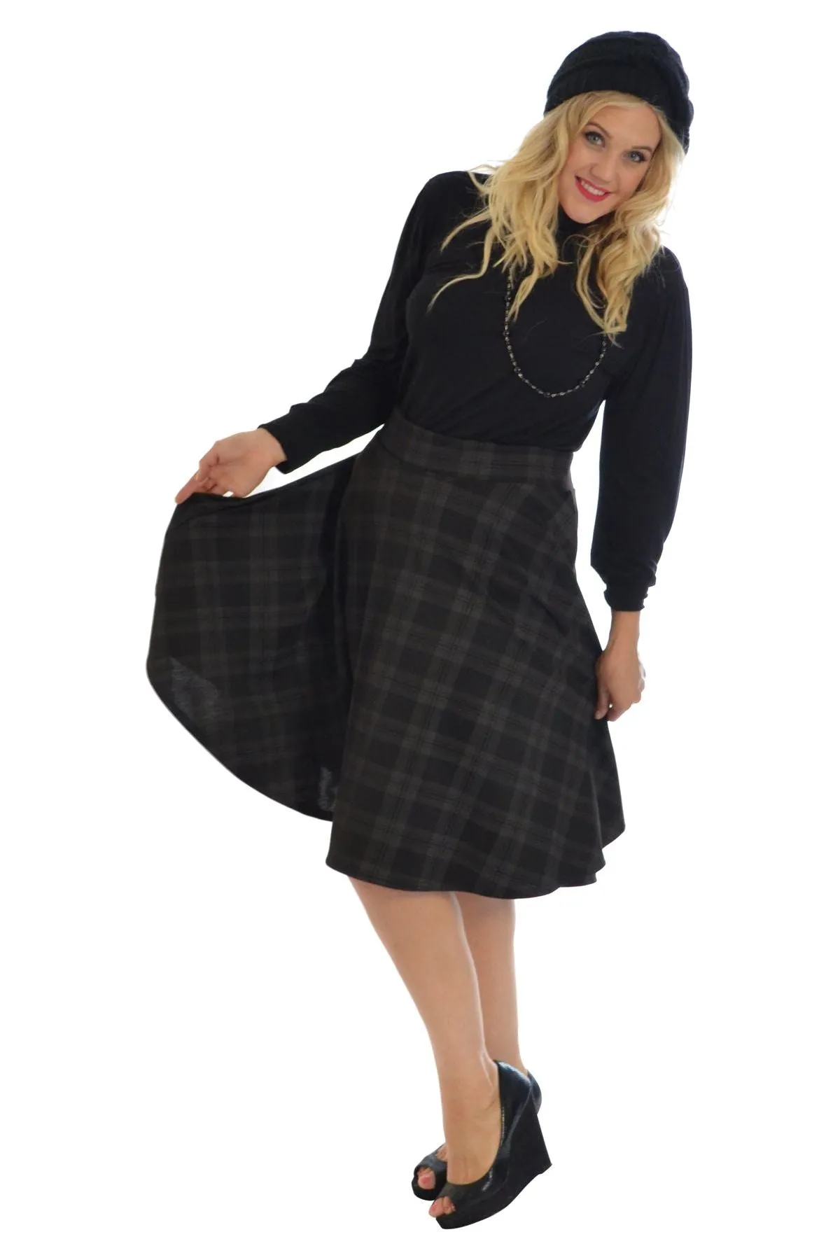 Tartan Flared Elastic Waist Skater Skirt