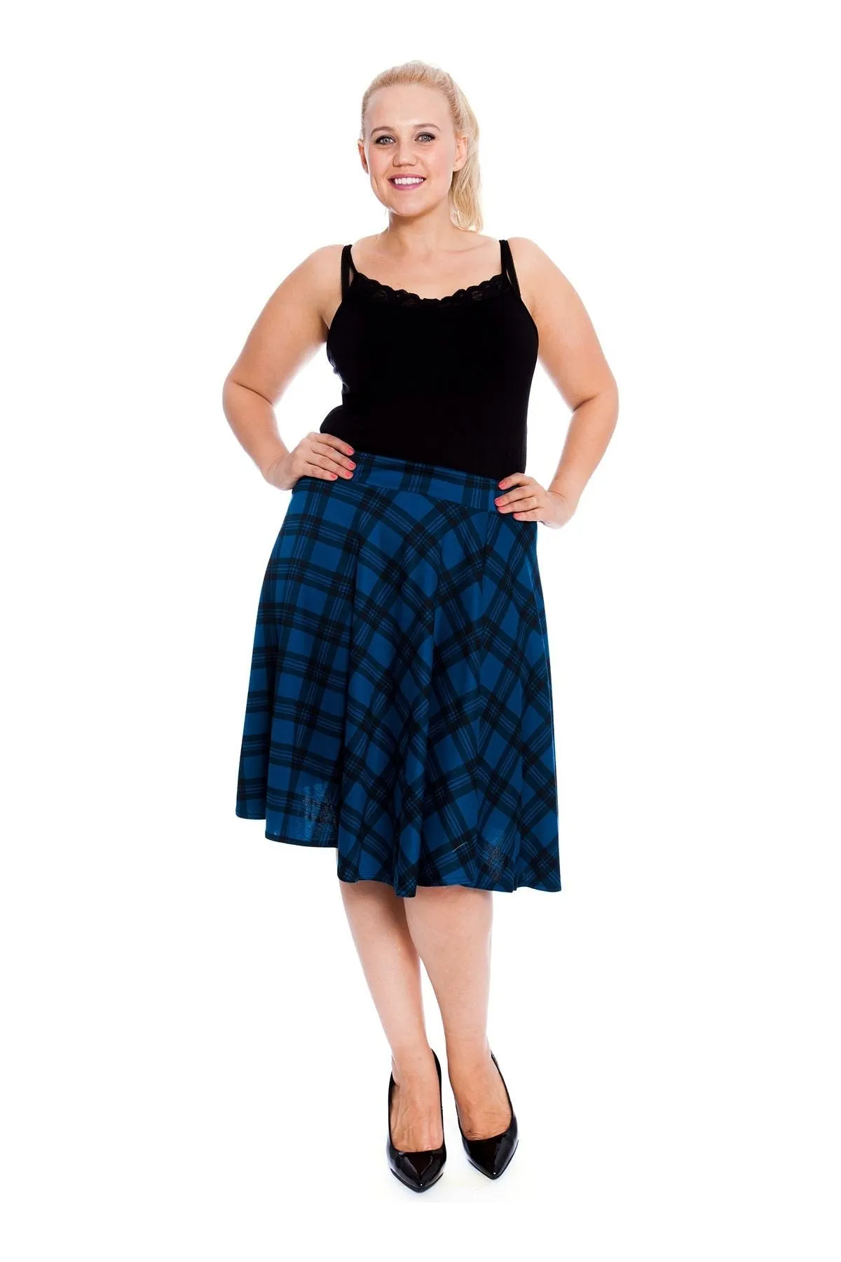 Tartan Flared Elastic Waist Skater Skirt