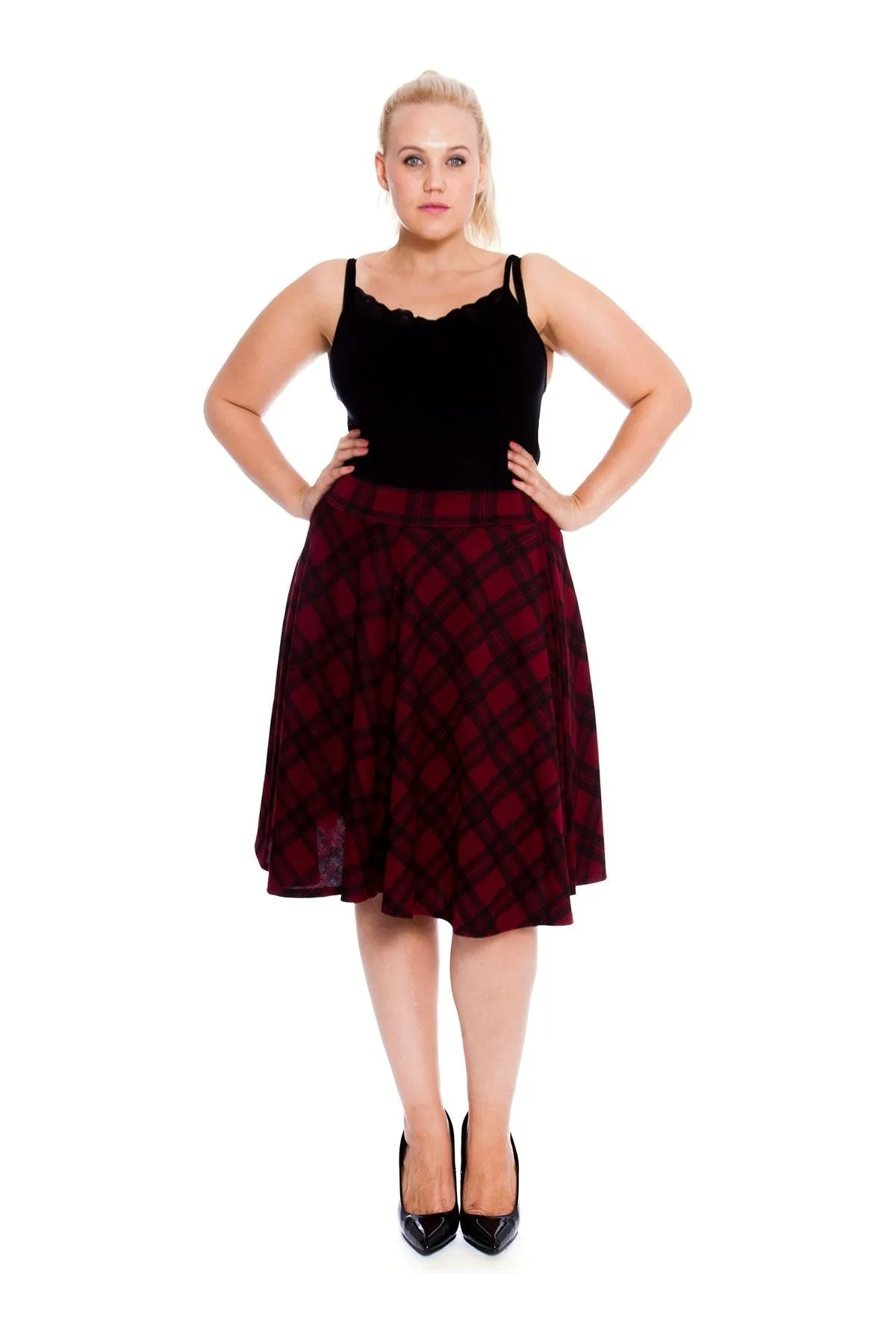 Tartan Flared Elastic Waist Skater Skirt