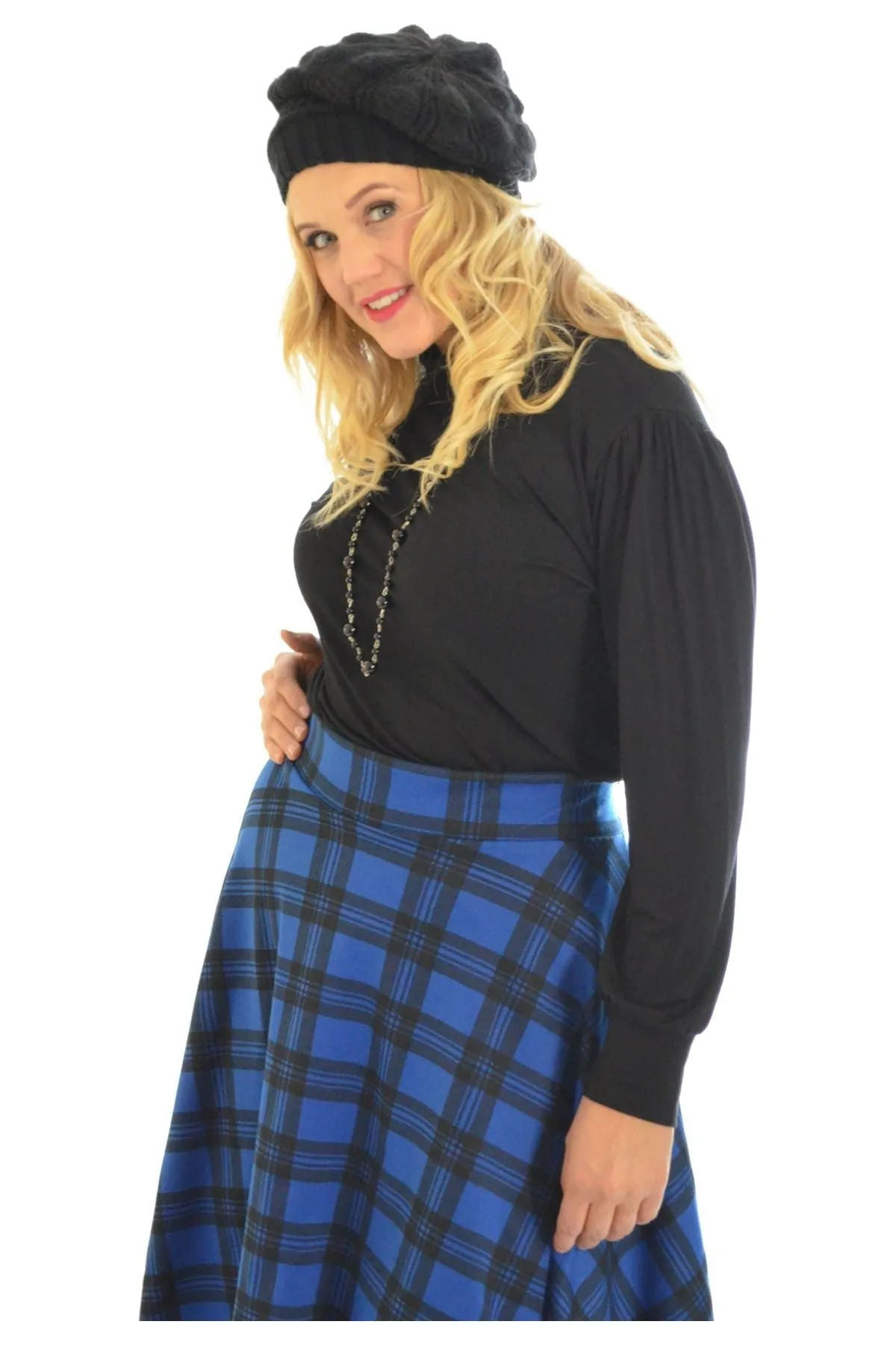 Tartan Flared Elastic Waist Skater Skirt