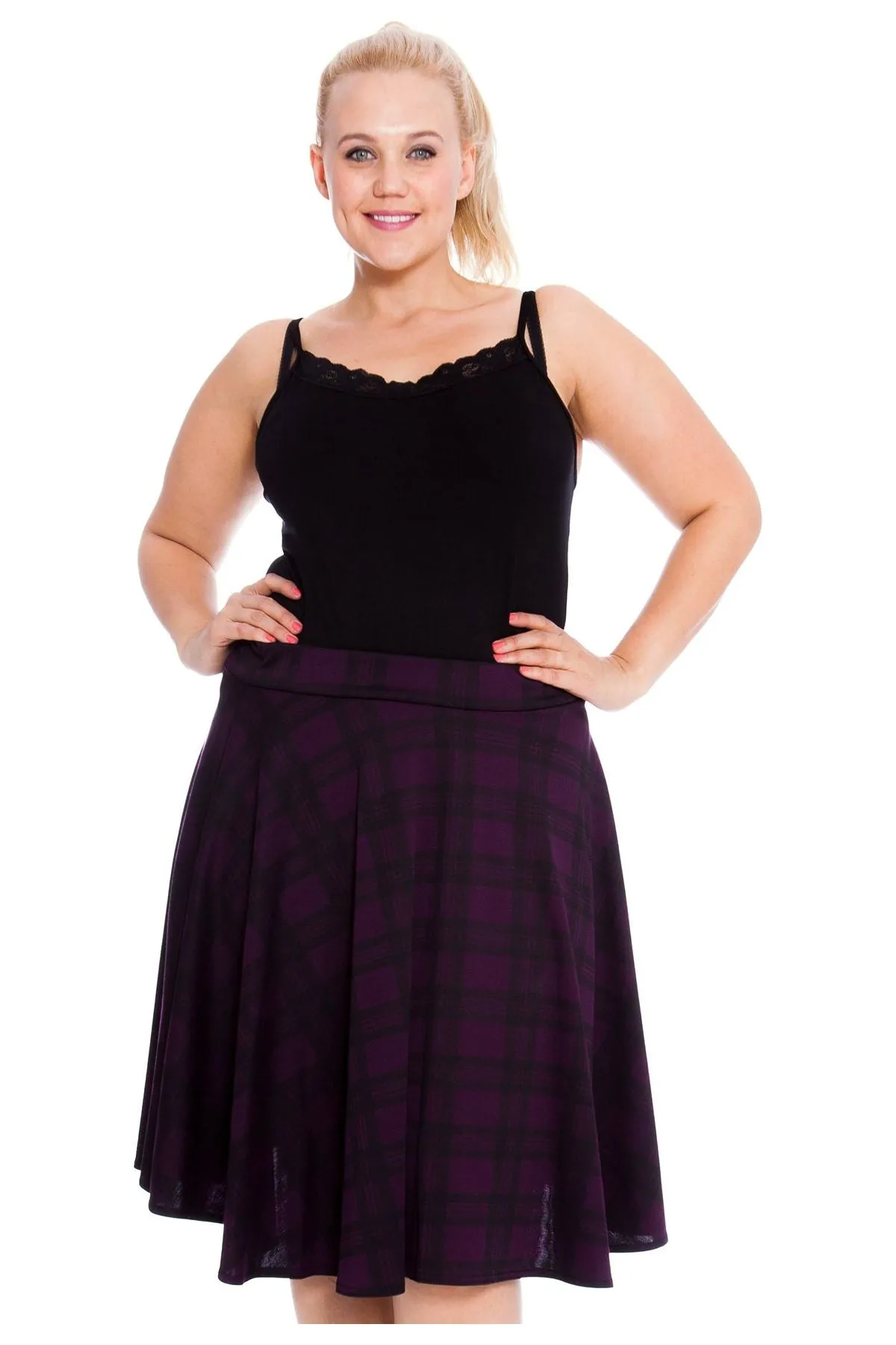 Tartan Flared Elastic Waist Skater Skirt