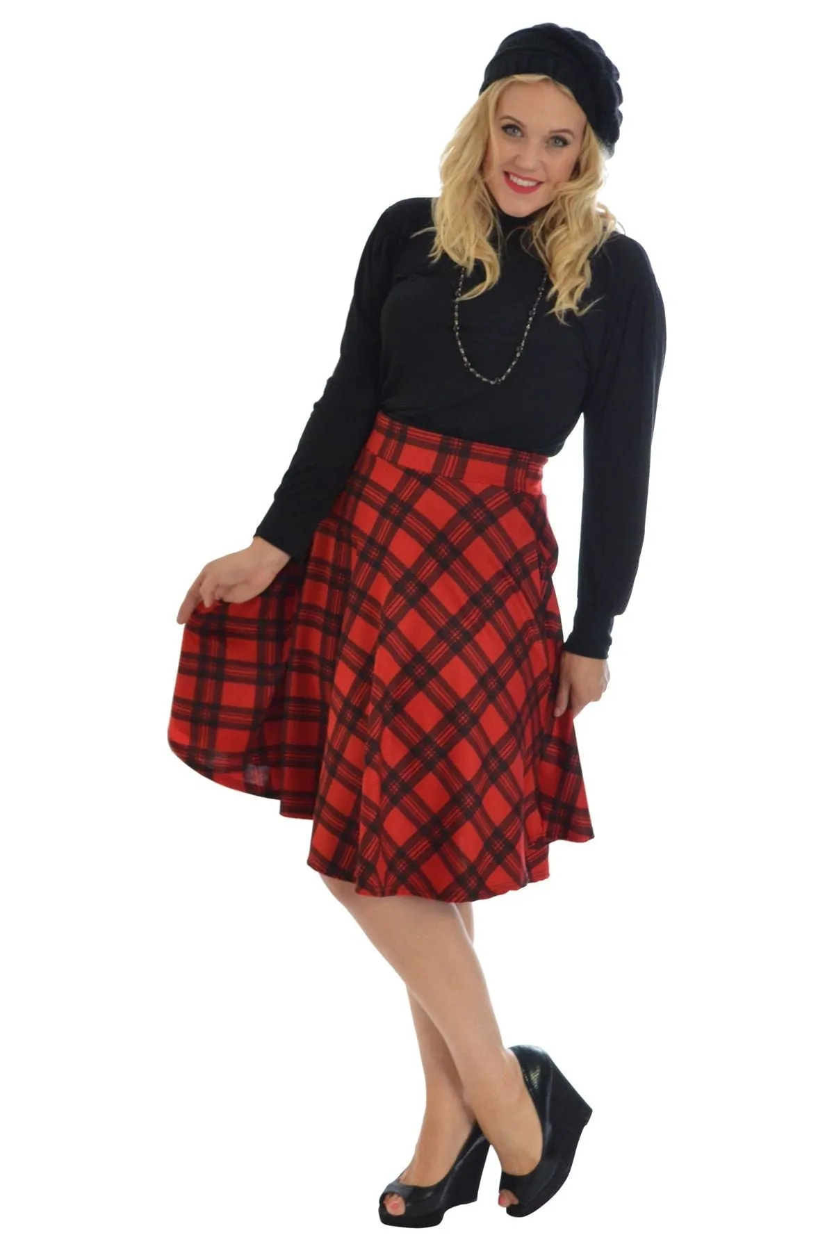 Tartan Flared Elastic Waist Skater Skirt