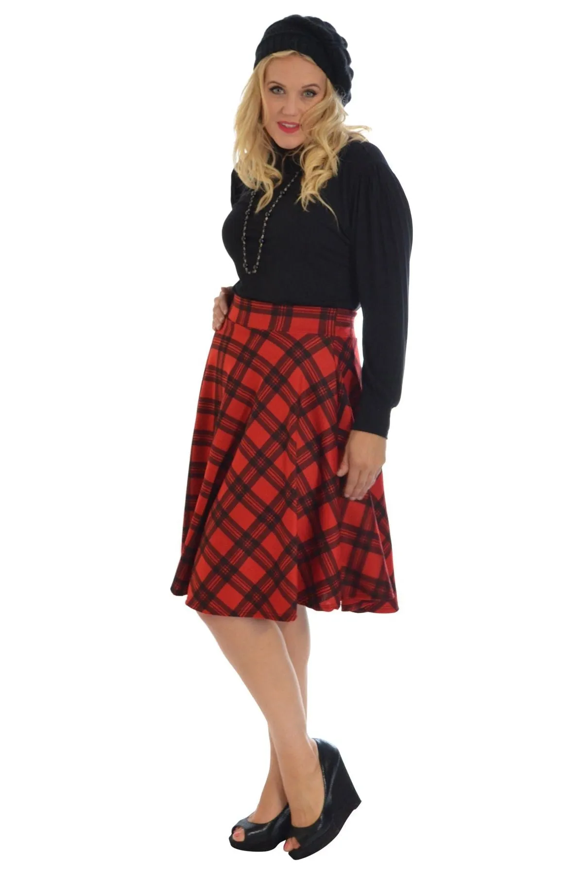 Tartan Flared Elastic Waist Skater Skirt