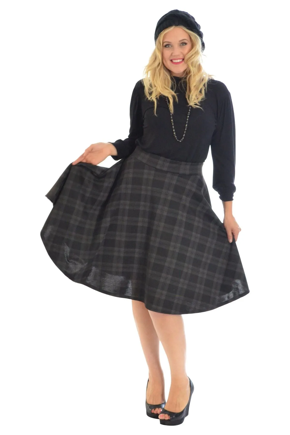 Tartan Flared Elastic Waist Skater Skirt