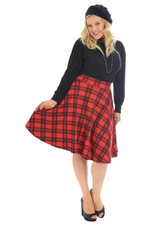 Tartan Flared Elastic Waist Skater Skirt