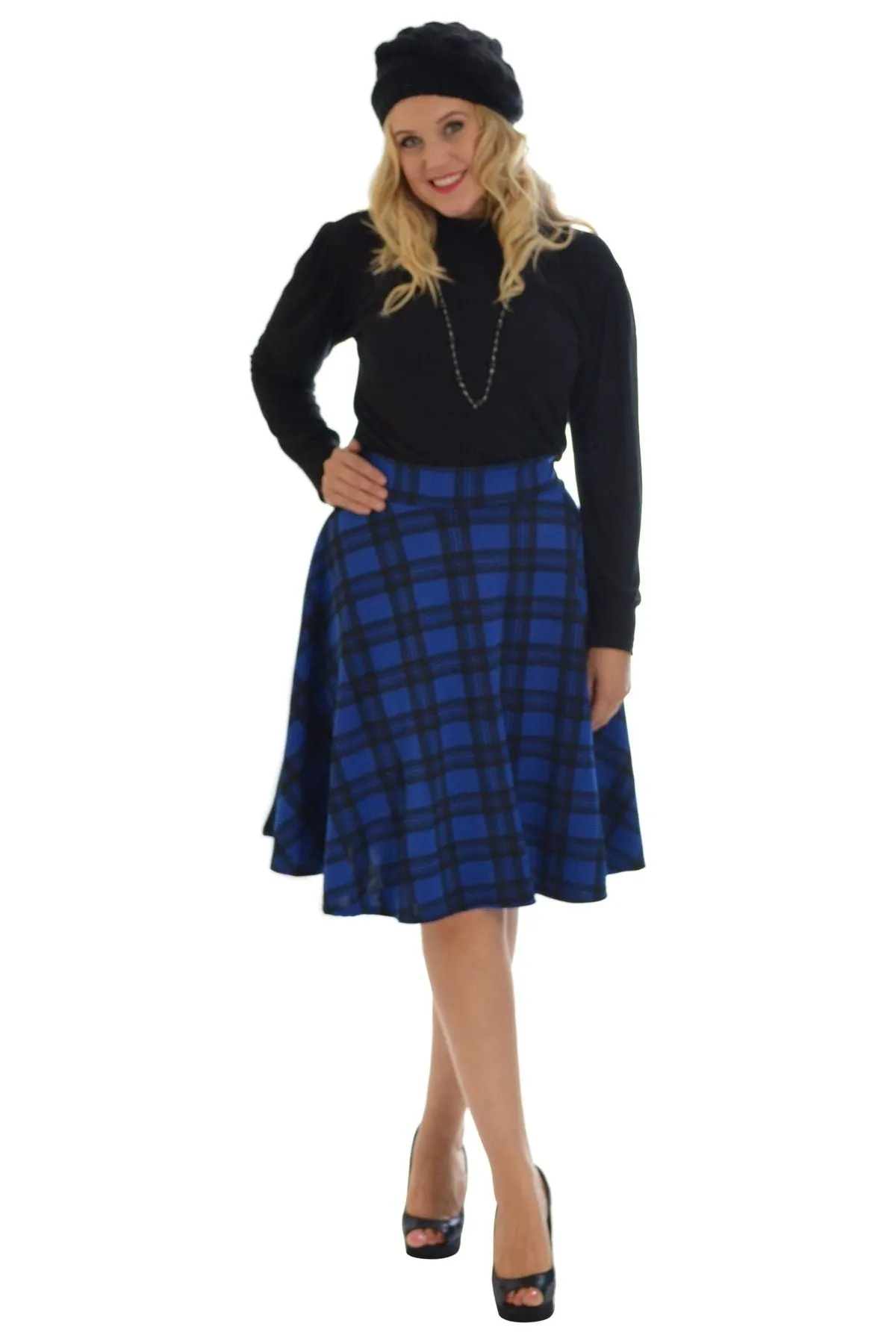 Tartan Flared Elastic Waist Skater Skirt