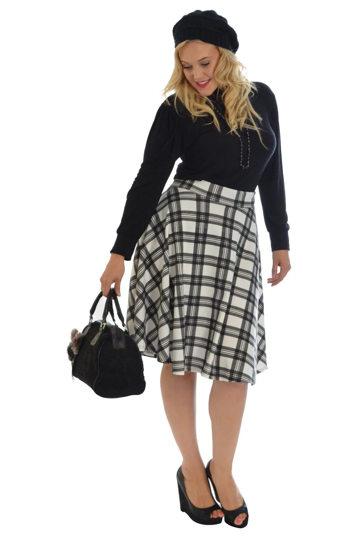 Tartan Flared Elastic Waist Skater Skirt