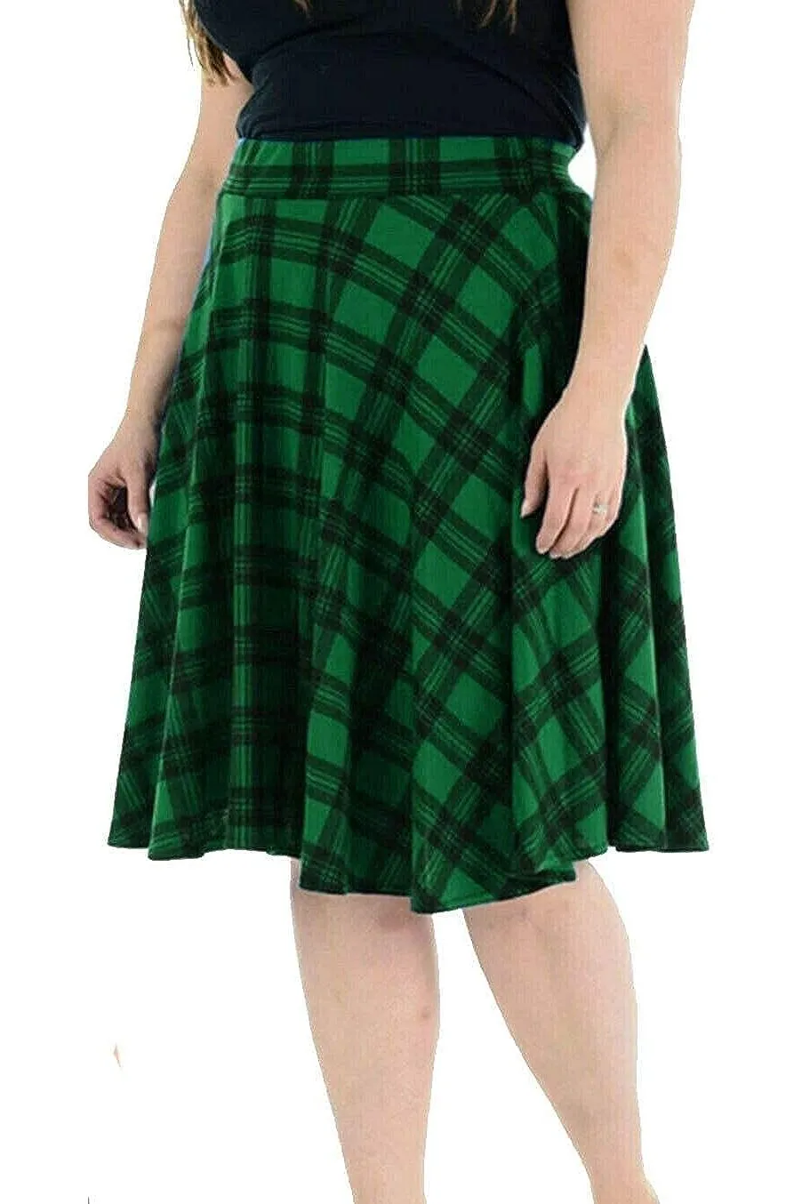 Tartan Flared Elastic Waist Skater Skirt