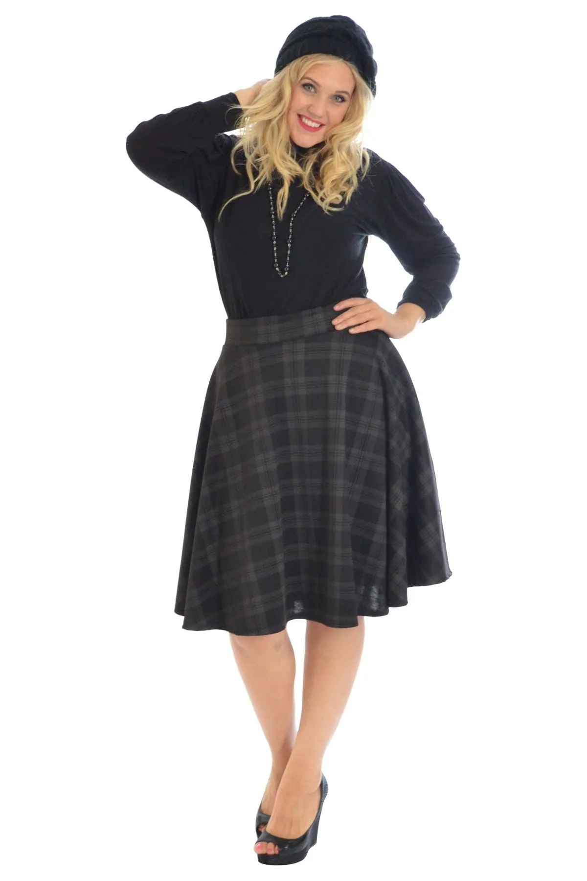 Tartan Flared Elastic Waist Skater Skirt