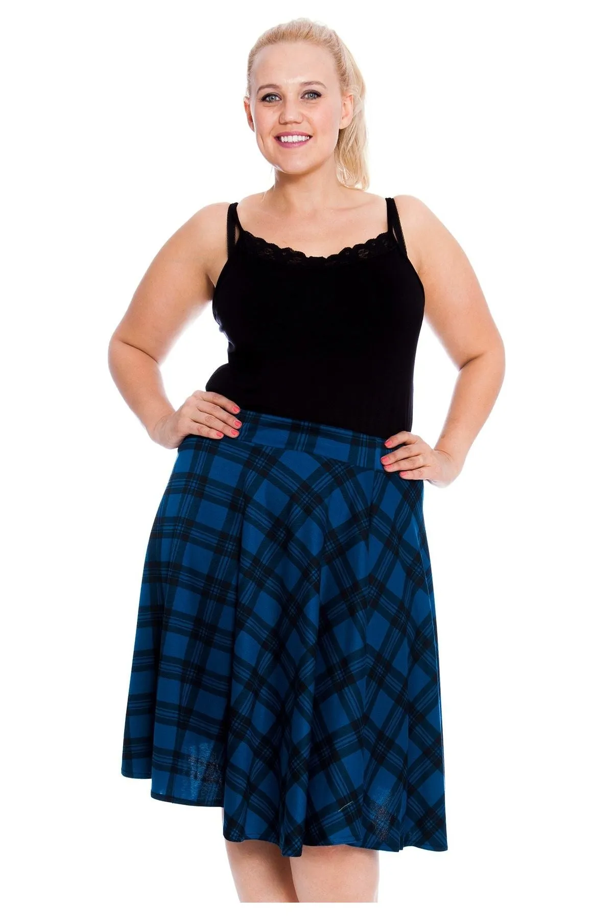 Tartan Flared Elastic Waist Skater Skirt