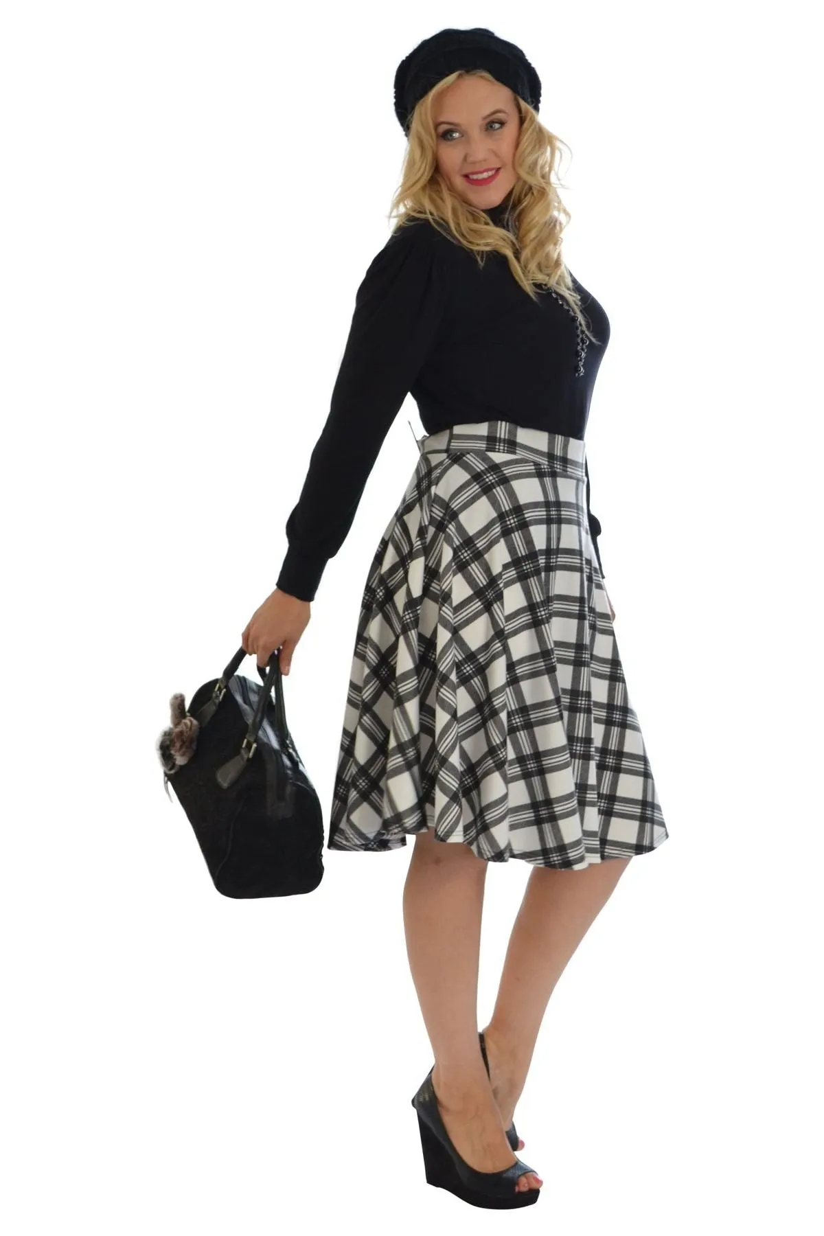 Tartan Flared Elastic Waist Skater Skirt