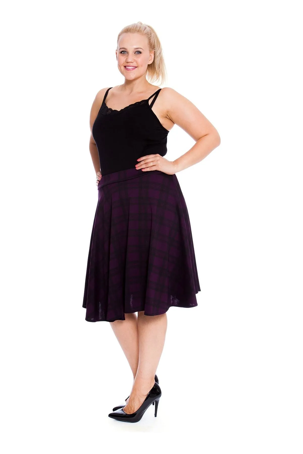 Tartan Flared Elastic Waist Skater Skirt