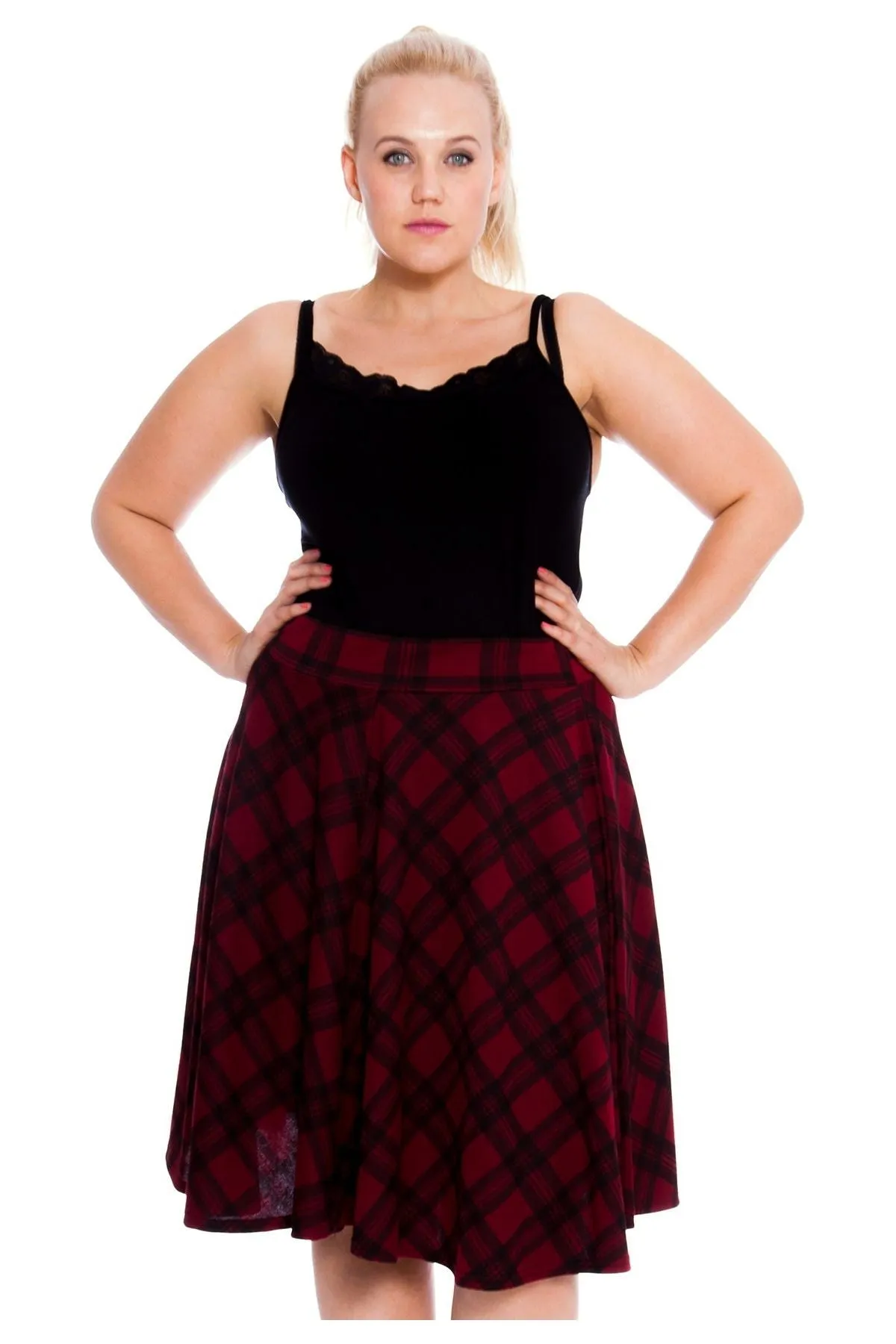 Tartan Flared Elastic Waist Skater Skirt