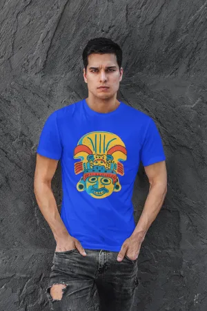 Tribal Mask - Warrior Attitude Blue Casual Round Neck Cotton T-Shirt