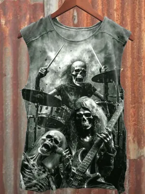 Unisex Rock Music Skull Printed Casual Tank Top