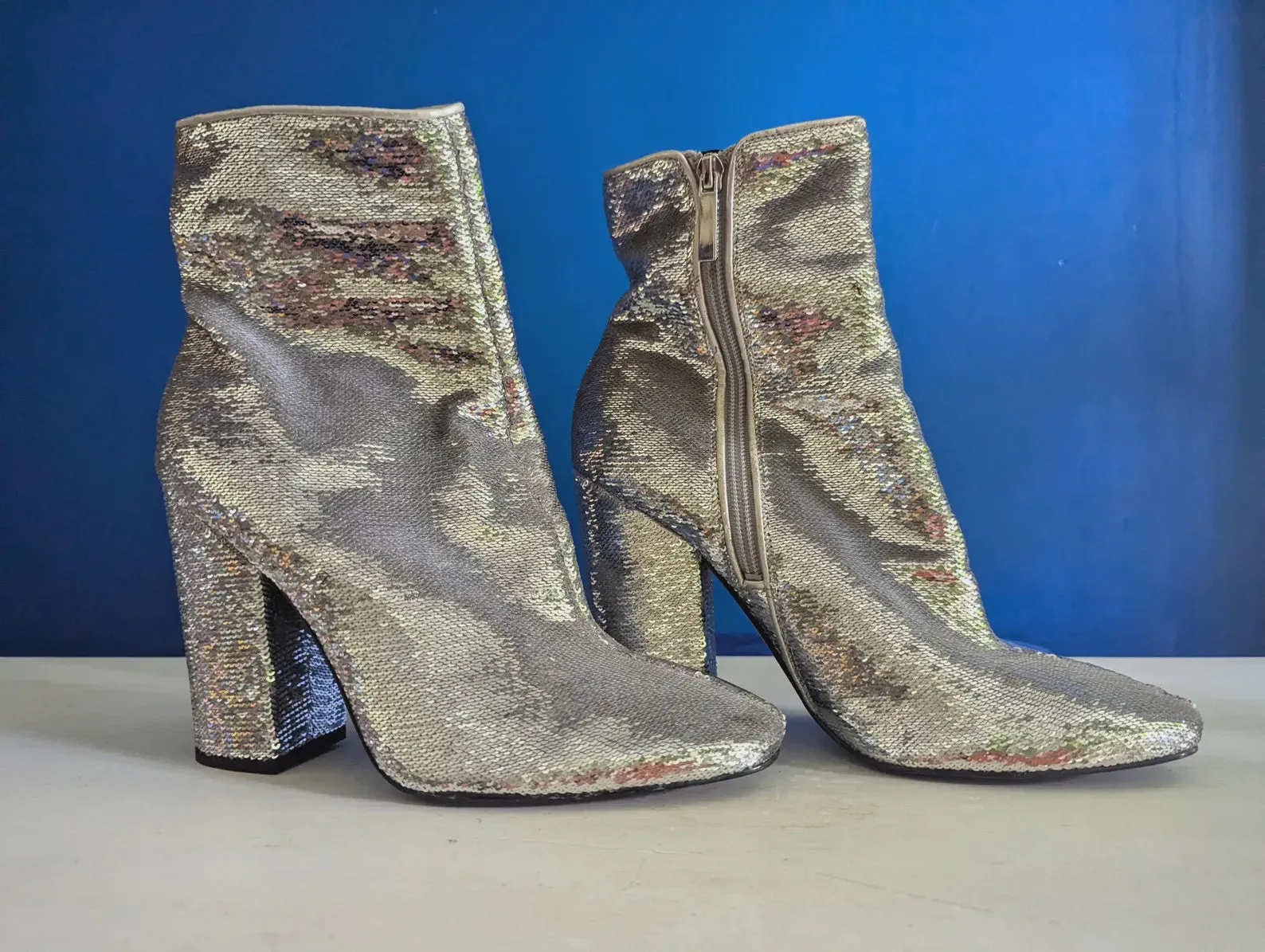 Vintage Silver Sequin Ankle Boots