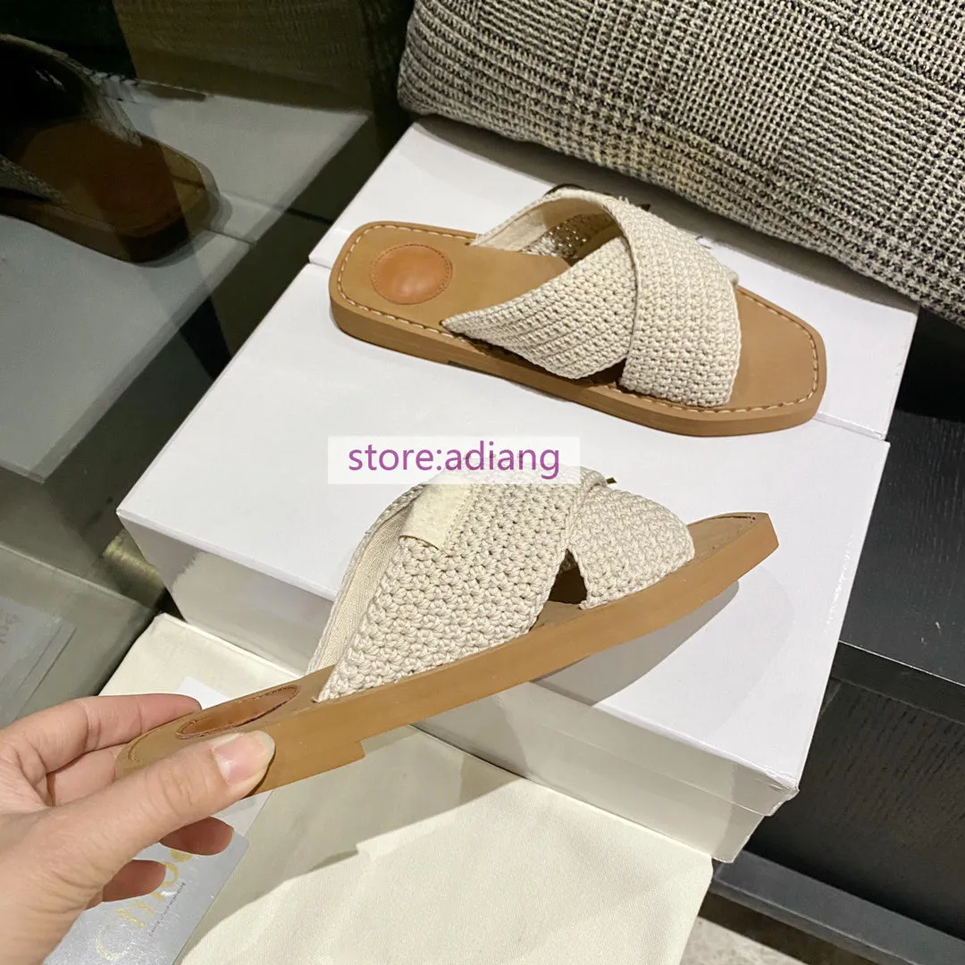 vintage weave flats slippers casual shoes women 35-42 fashion holiday 2023 new high quality