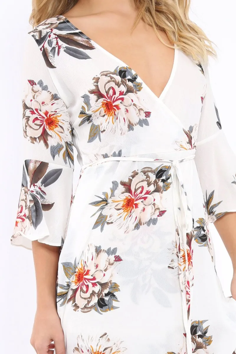 White Floral Wrap Dress - Adley