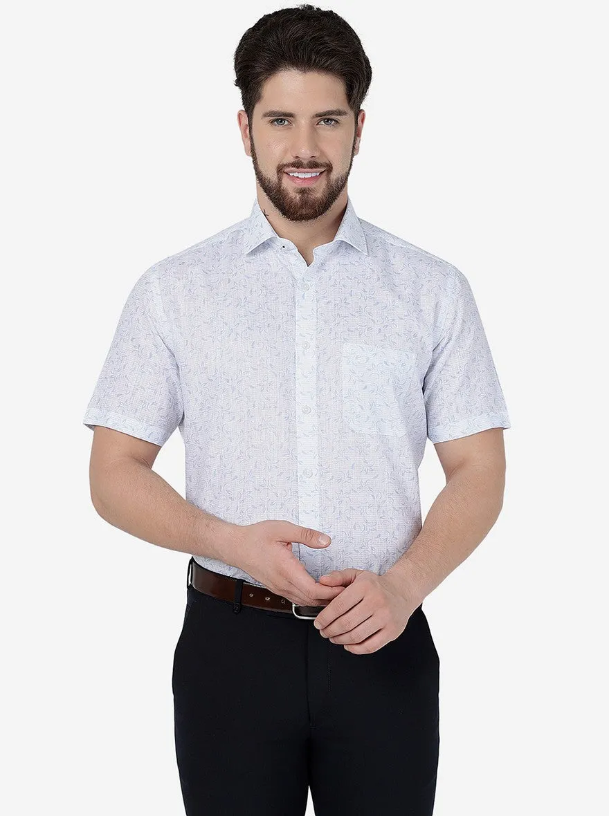 White Printed Regular Fit Formal Shirt | Greenfibre