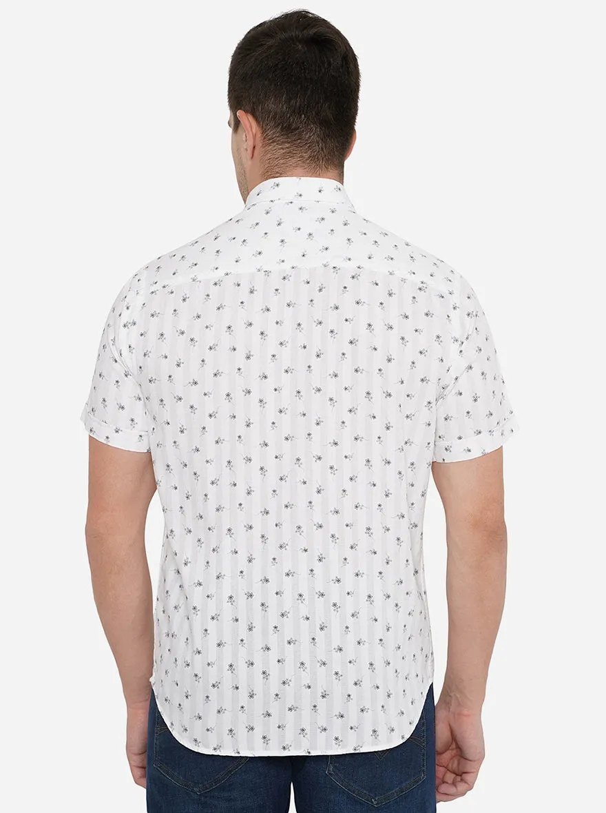 White Printed Smart Fit Casual Shirt | Greenfibre