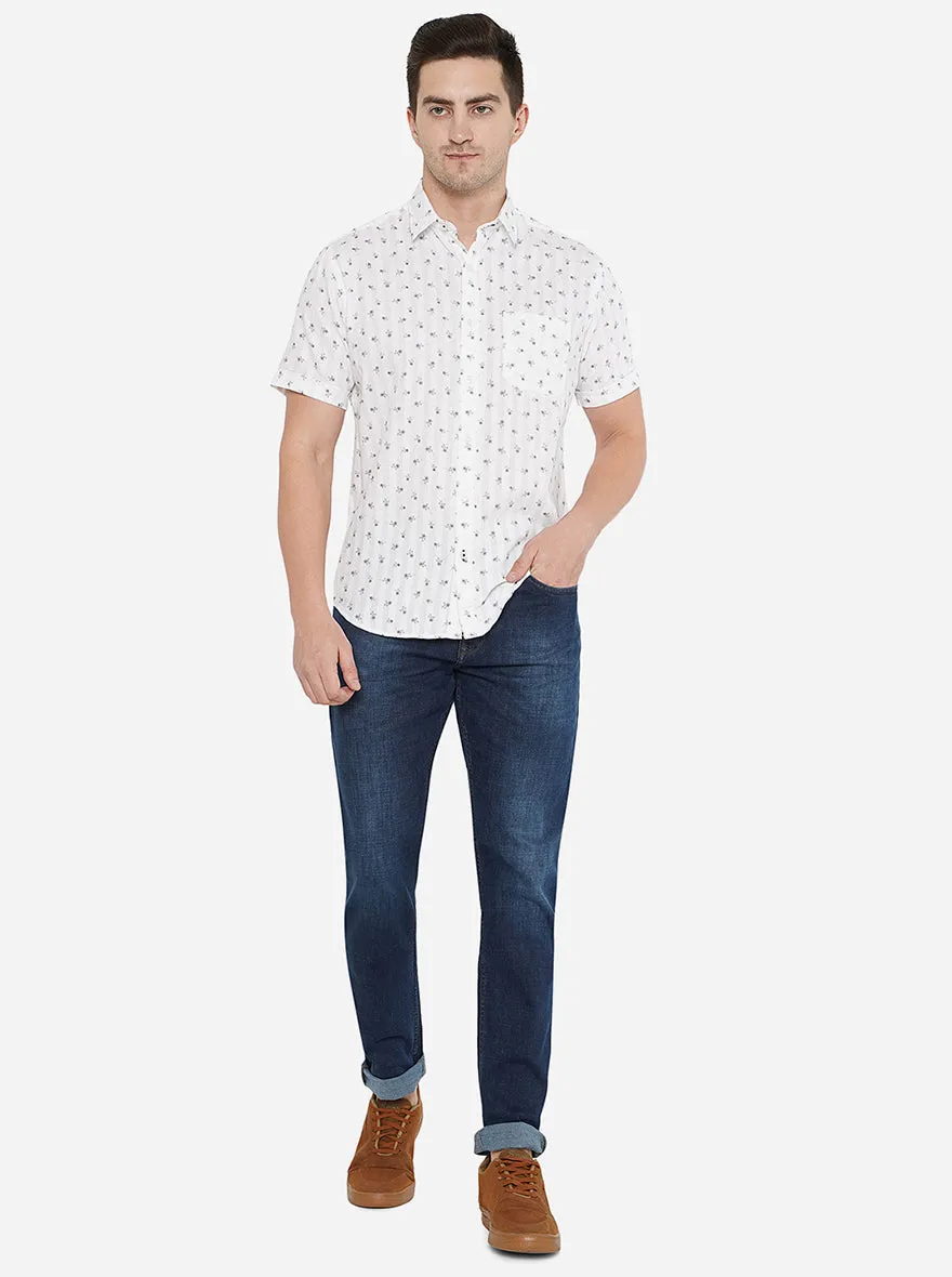 White Printed Smart Fit Casual Shirt | Greenfibre
