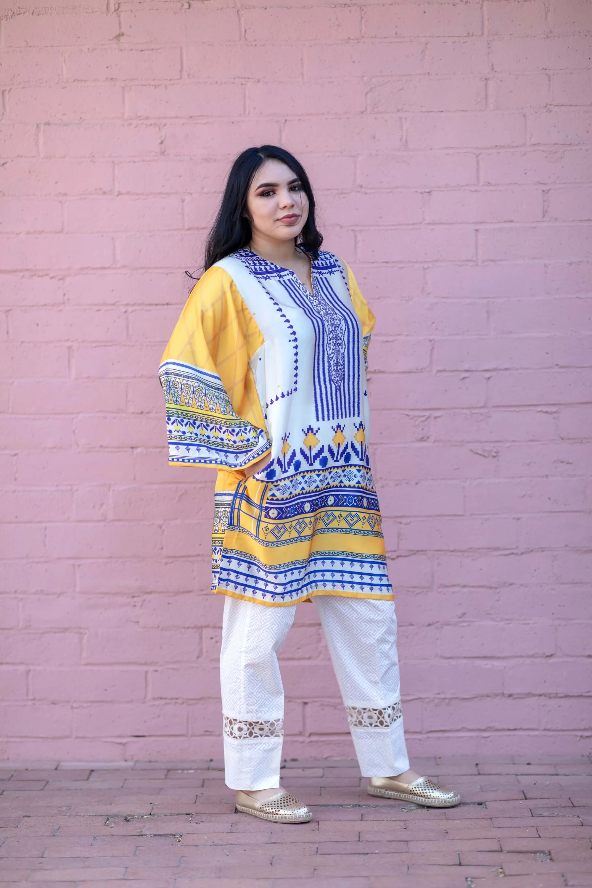 White Silk Printed Kurti - Shirt - Khaddi