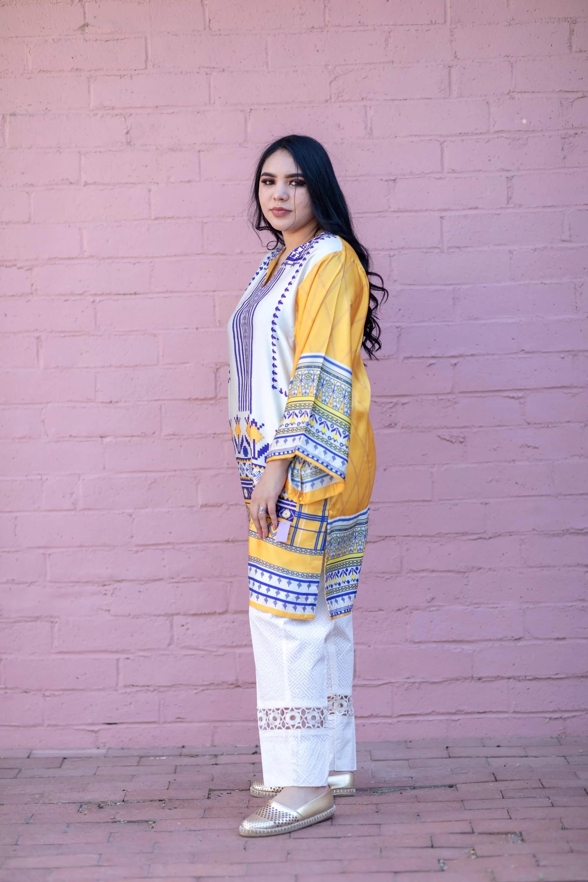 White Silk Printed Kurti - Shirt - Khaddi