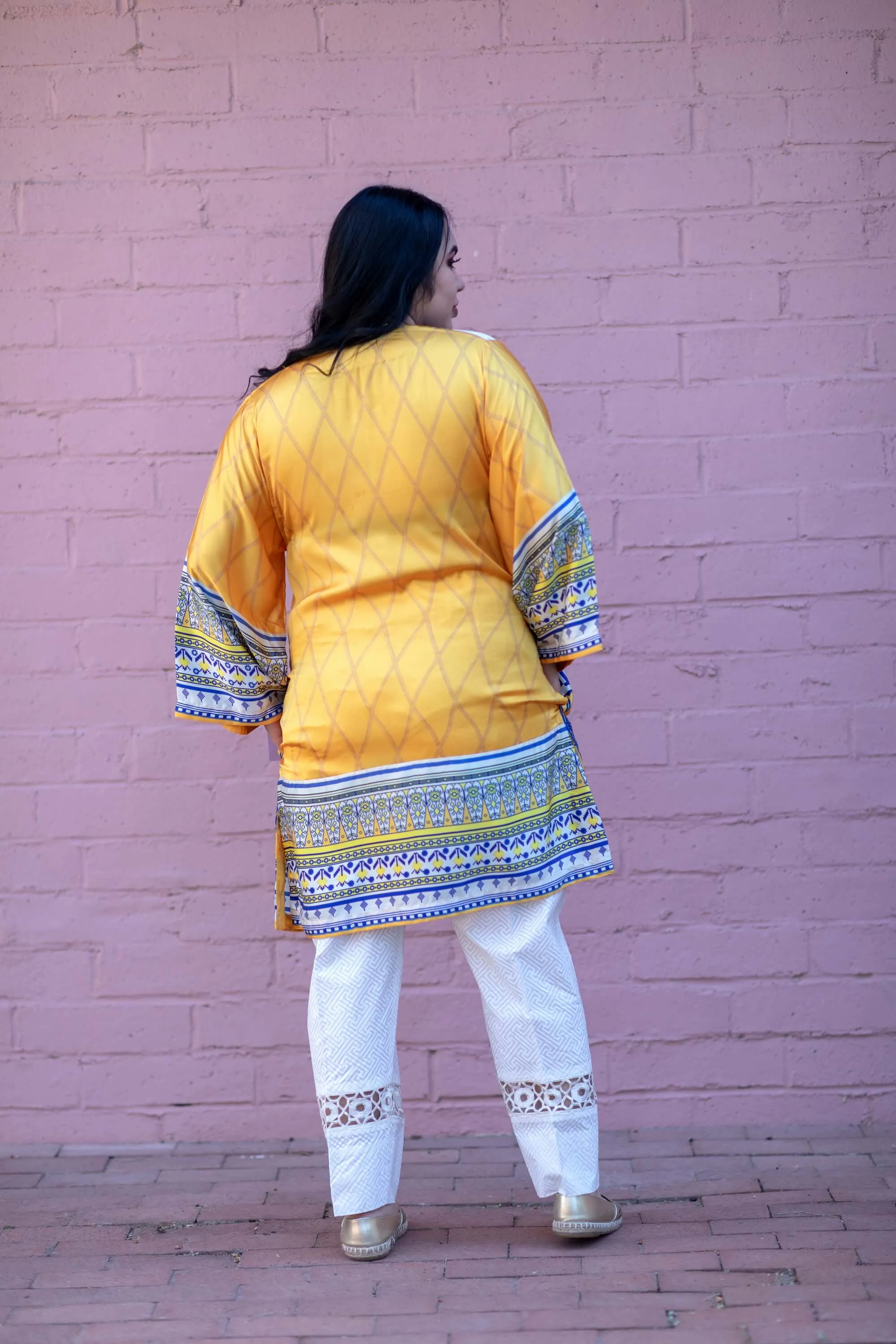 White Silk Printed Kurti - Shirt - Khaddi