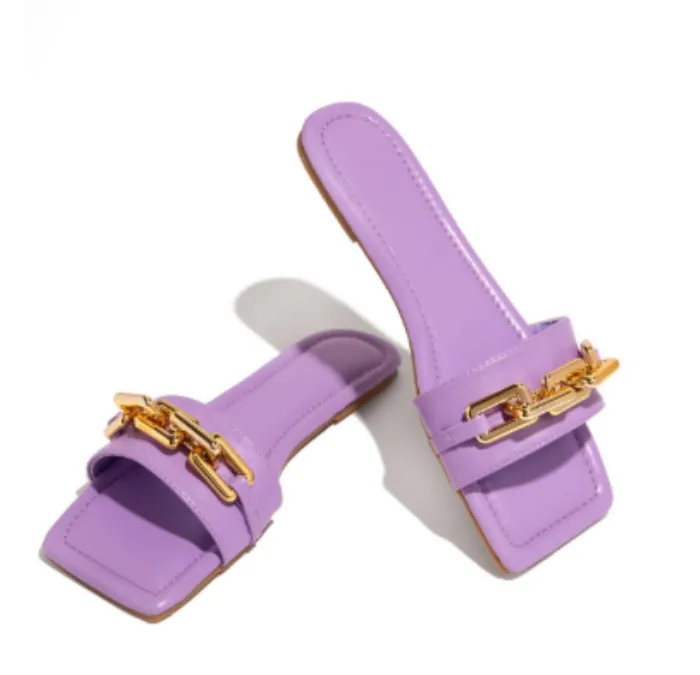 Women  Slides Chain Flat Form Slippers