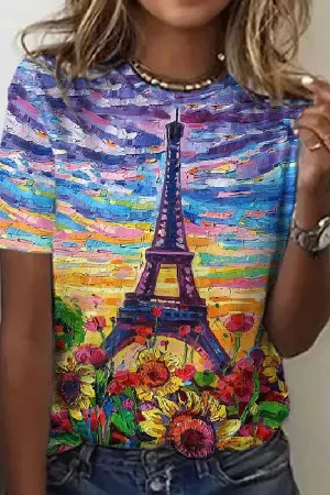 Women's 2024 Paris Olympics Printed Casual Collar T-Shirt