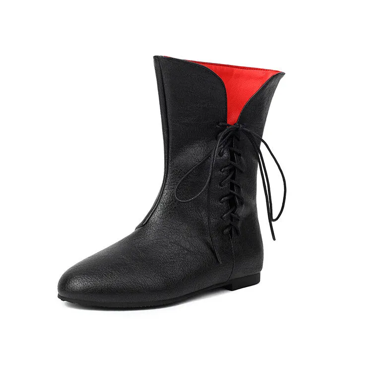 Women's Lace-Up Mid Calf Flat Boots