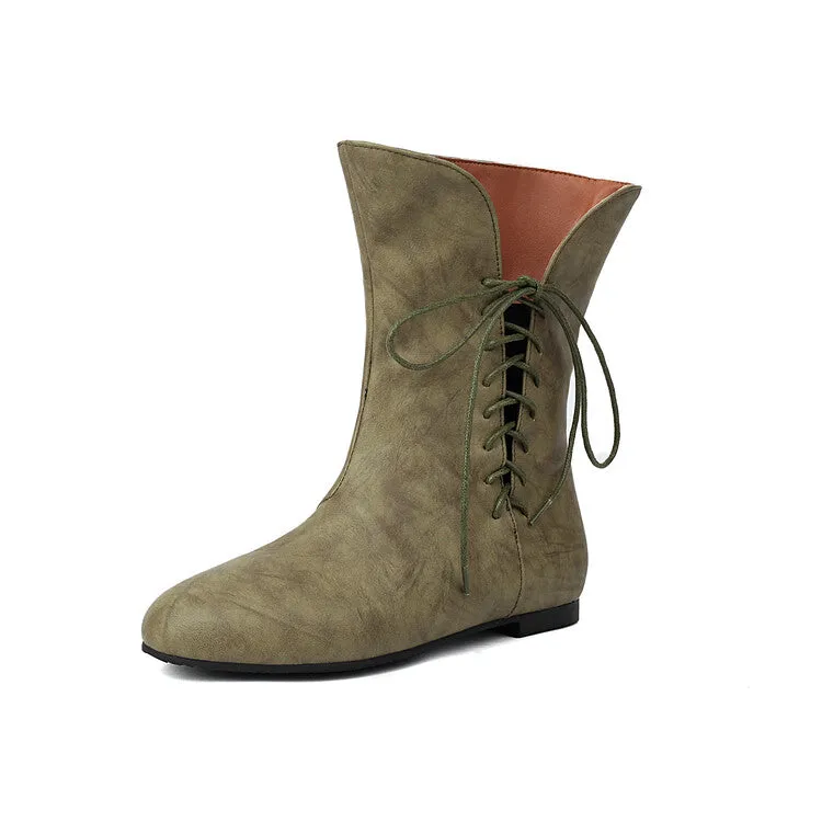 Women's Lace-Up Mid Calf Flat Boots